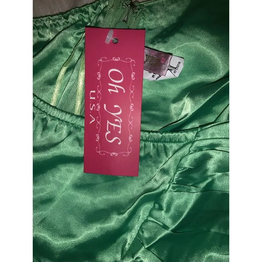 Y2k Green Satin Halter Top Size Medium Bejeweled Neck DEADSTOCK - Picture 6 of 7